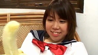 Ai Kazumi in school uniform sucks cock
