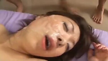 Mitsu Anno gets cum on face from sucked tools after is fucked