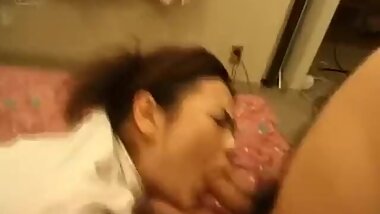 Rina Aihara sucks dick while is pumped and gets cum in threesome