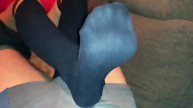 Smelly Overknee Socks Foot Job - Orgasm under her soles!