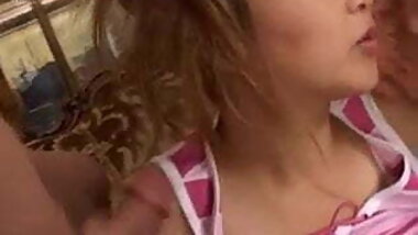 Yui Natsume busty sucks boners