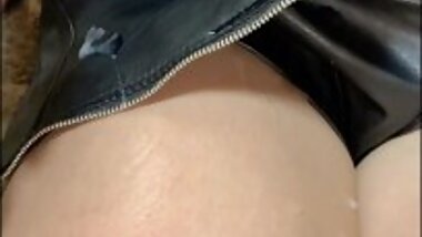 Leather Jacket handjob cumshot