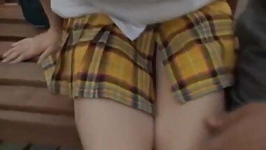 Akane Yoshizawa in uniform gives blowjob