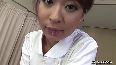 Asian babe Risa Misaki is sucking a dick in the uniform