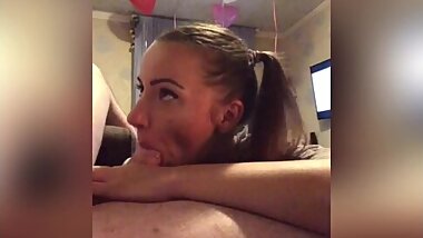 Schoolgirl learns to suck deeper