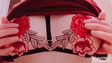 Nipple masturbation with lewd underwear
