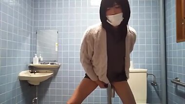 Crossdresser in a public toilet. Anal masturbation and ejaculation to the fullest вЩ°