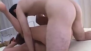 Luna Mikami strokes, sucks and rides cock till gets cum on boobs