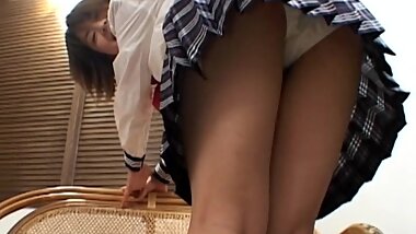 Short-haired Asian shows her puss