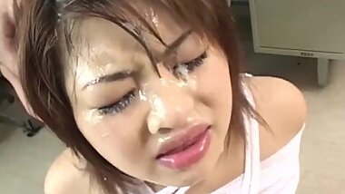 Japanese Nurse with big natural tits gets cum covered - Japanese Bukkake Or