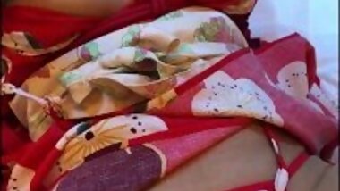 Kimono cosplay wife tied up with a red rope squirts