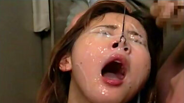 Pretty beauty is getting hot jizz over her face