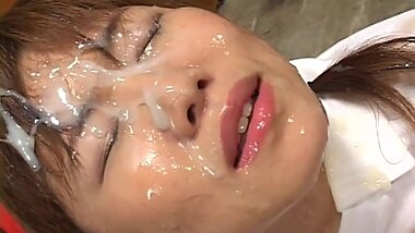 Beauty from Asia is getting sperm on her face