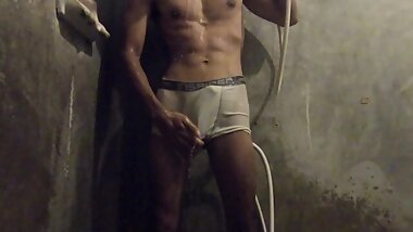 Handjob Thai white underwear bathing