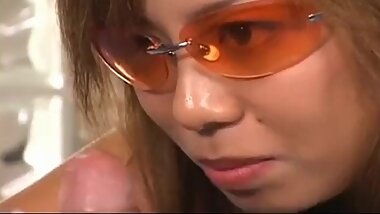 Aya Fujii hot Asian milf in glasses gets pussy poked and gives blowjob