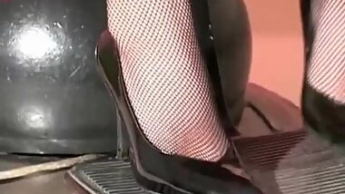 Hitomi Ikeno in black lingerie gets sex toys in and on hairy slit