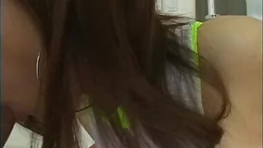 Asian lass foot fucks the dude before a wank