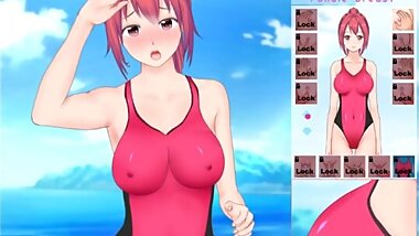 Feel Up a Sexy Lifeguard [Hentai game] fucking a baywatcher in one piece swimsuit on the beach