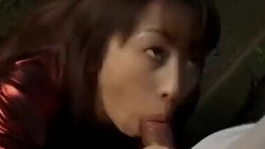 Mirai Hirooka shows her huge cans and sucks boner in nature