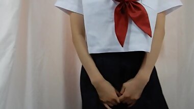 Sailor suit JK to pee while wearing black tights