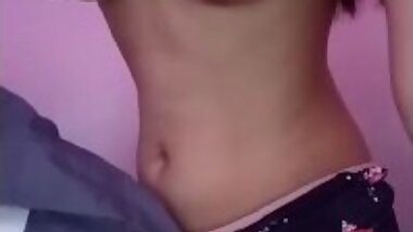 teen smacking tits while grinding on pillow for daddy