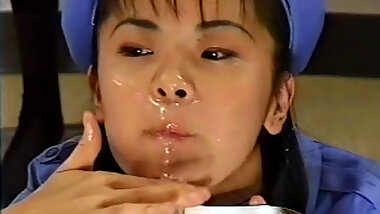 Kinky Japanese receives a facial and eats cum